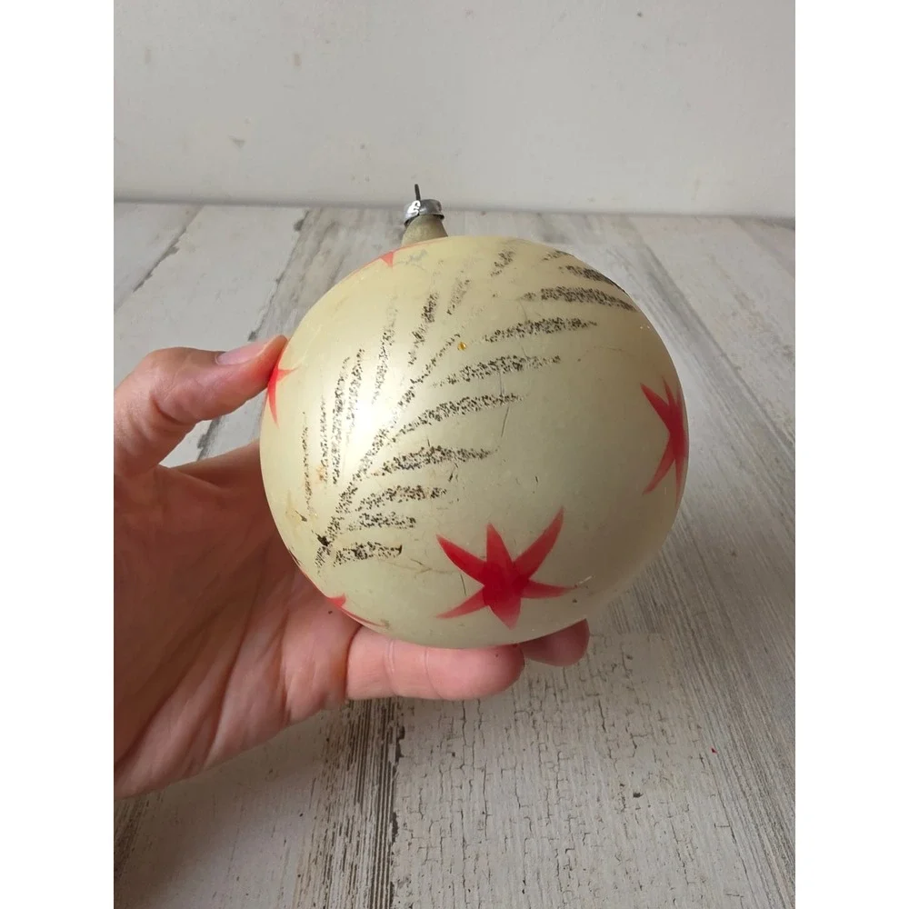 Vintage West Germany jumbo star ball ornament glass flower fern tree Xmas